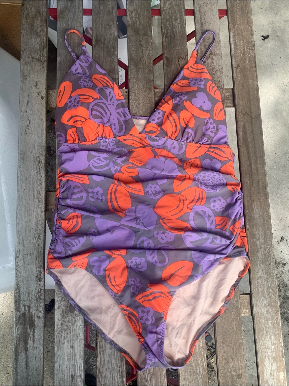 Le Weekend by Virginia Johnson Purple Orange One-Piece Bathing Swim Suit Size XL